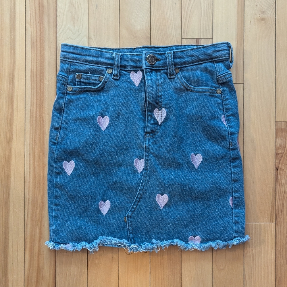 3/15$ Denim Skirt with Pink Heart Accents
